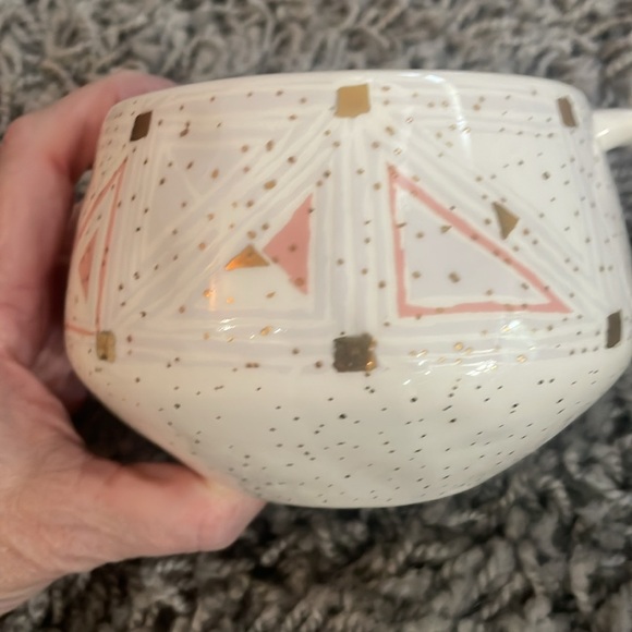Anthropologie Oleanna Pink Gold Geometric Pattern Ceramic Coffee Mug Cup New - Picture 4 of 8